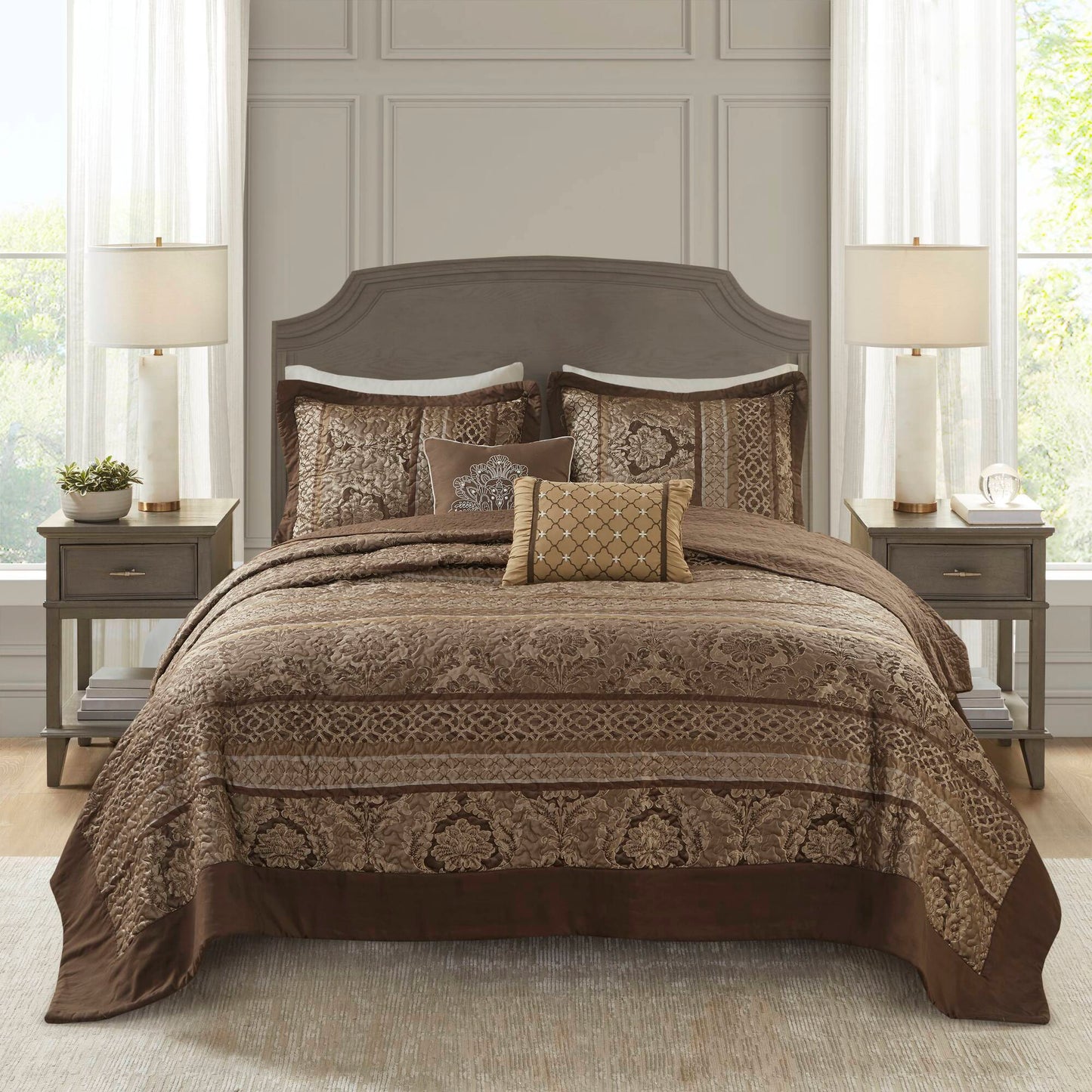 Bellagio - 5 Piece Reversible Bedspread Set - Brown / Gold Madison Park