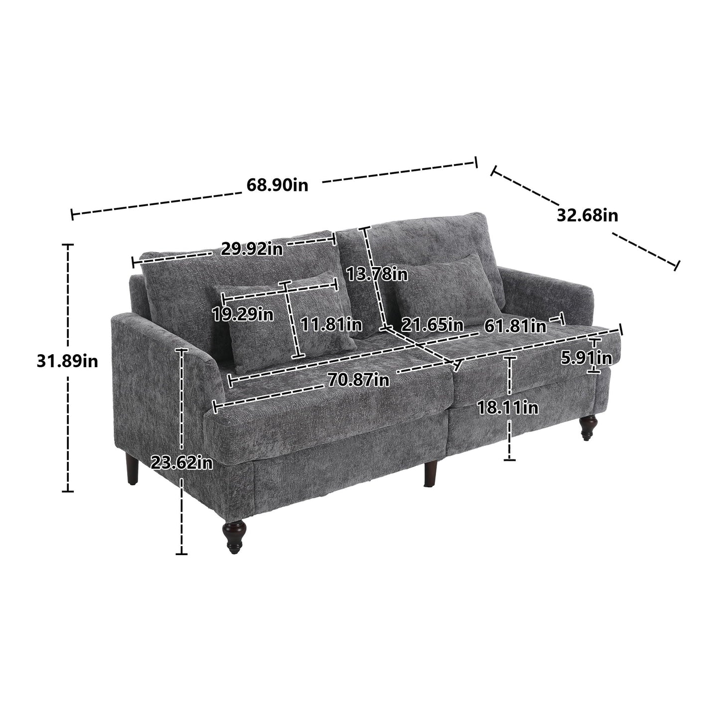 Mid Century Modern Chenille Fabric Loveseat Sofa, 2 Seat Upholstered Couch Home Essentials