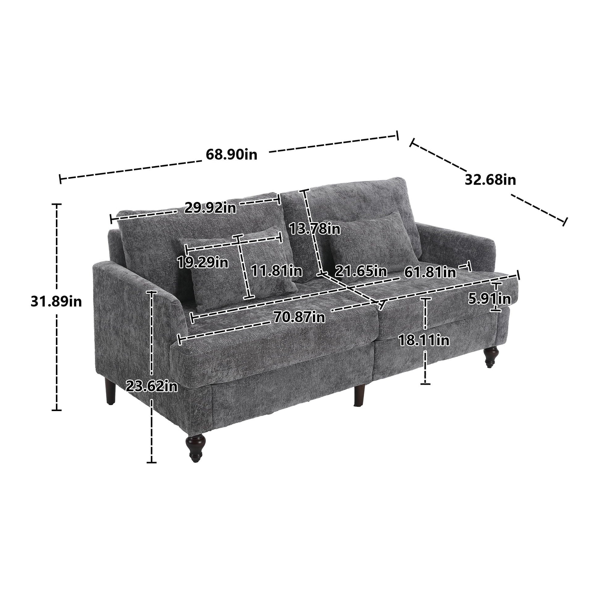 Mid Century Modern Chenille Fabric Loveseat Sofa, 2 Seat Upholstered Couch Home Essentials