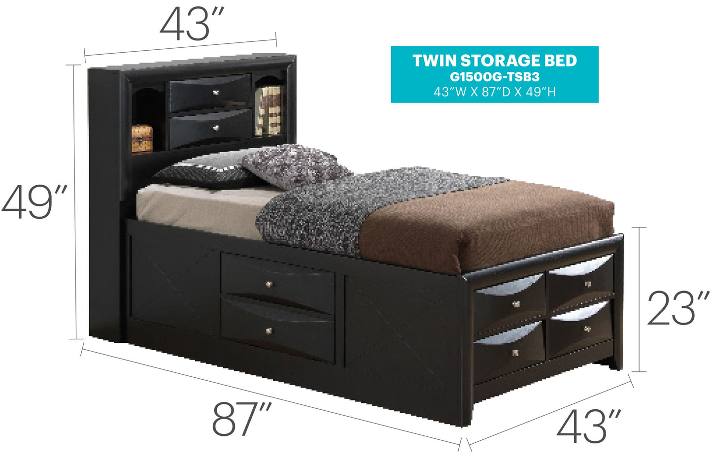 Modern Design Storage Bed With Bookcase Headboard Glory Furniture