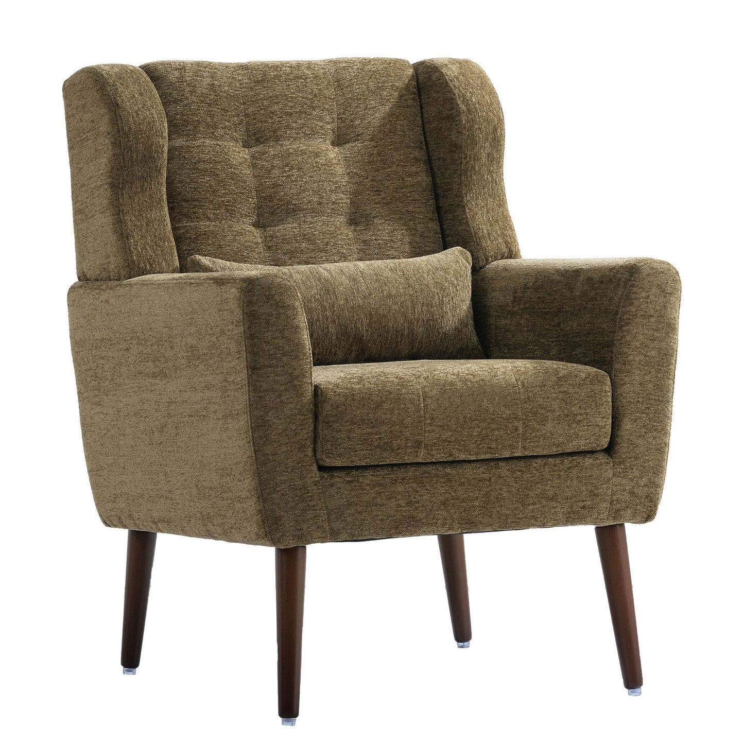 Modern Accent Chair, Chenille Arm Chairs For Living Room, Upholstered Mordern Armchair, Comfy Soft Padded Lounge Chair In Small Space, Bedroom, With Pillow, Solid Wood Leg Home Essentials