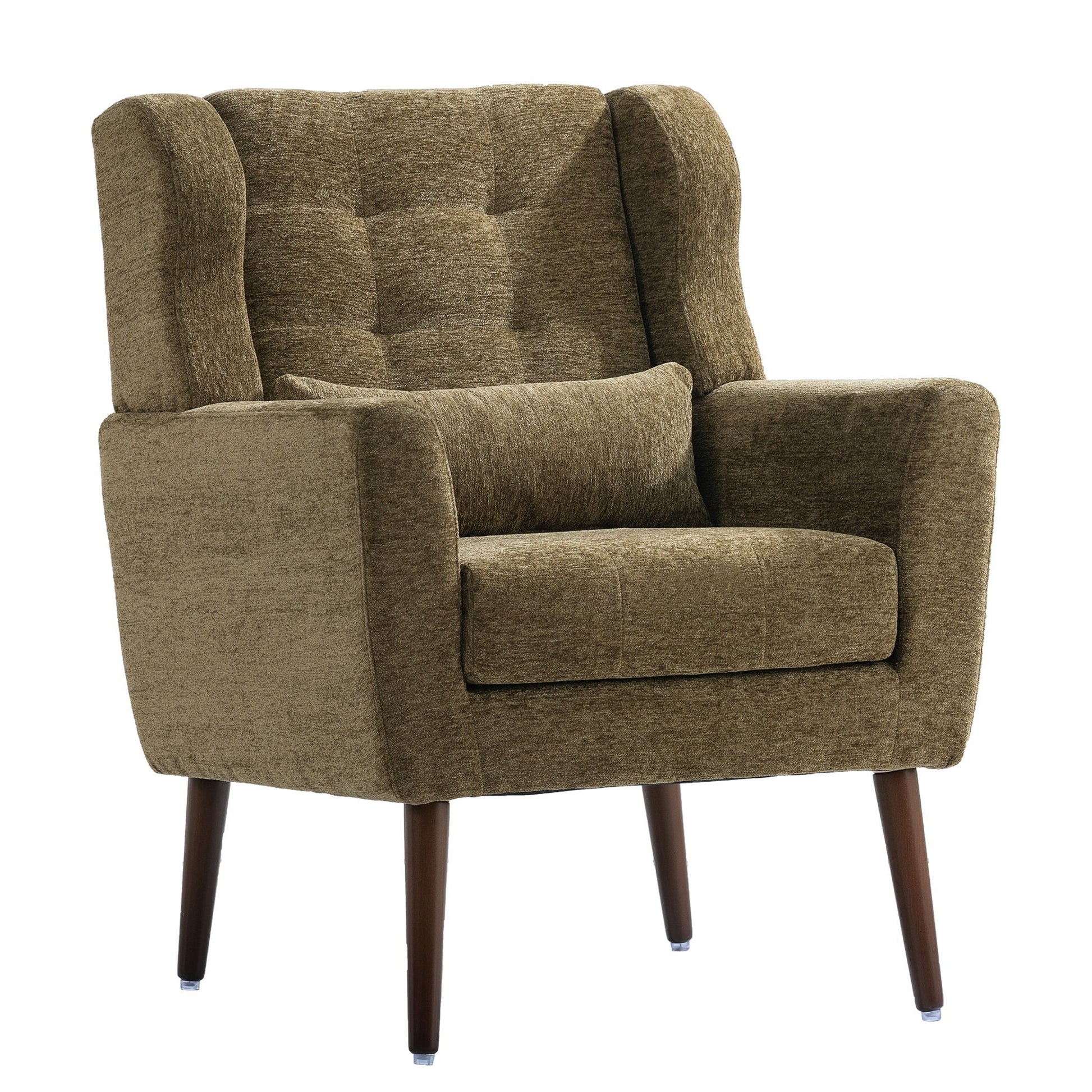 Modern Accent Chair, Chenille Arm Chairs For Living Room, Upholstered Mordern Armchair, Comfy Soft Padded Lounge Chair In Small Space, Bedroom, With Pillow, Solid Wood Leg Home Essentials