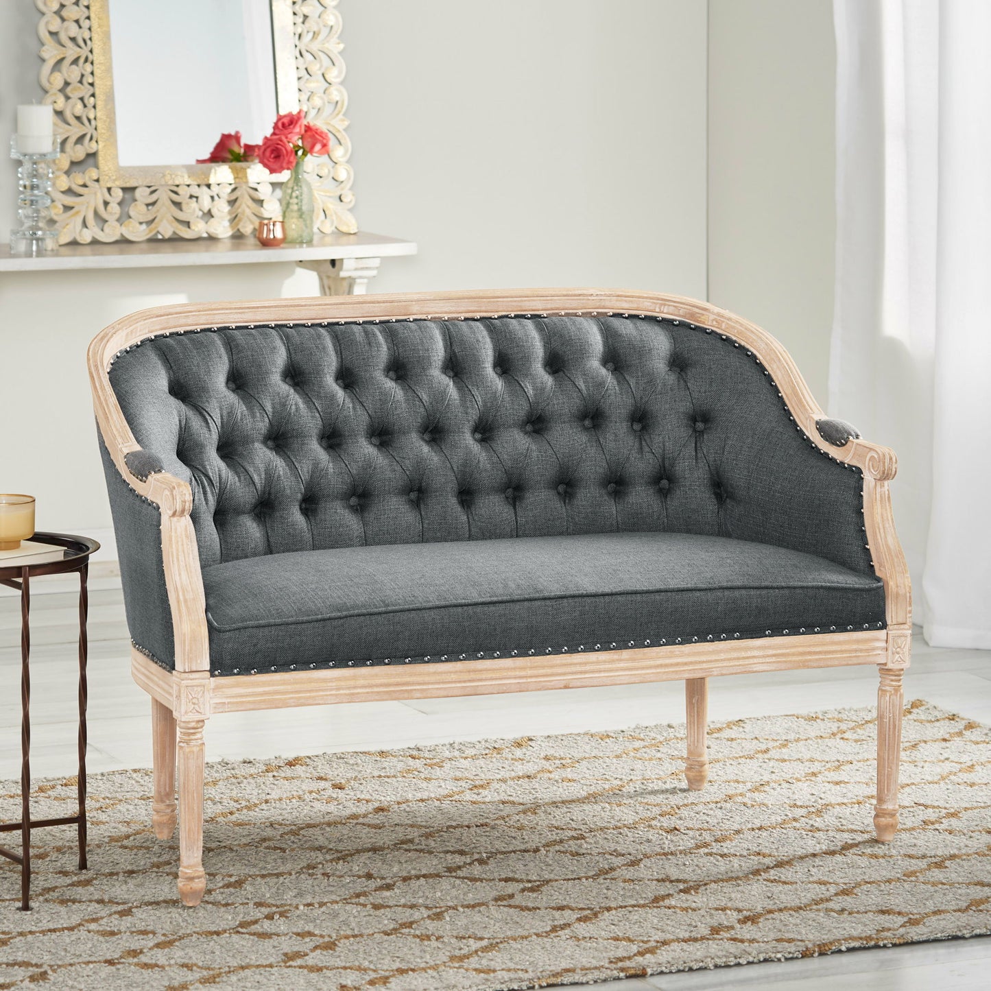 French Country Chesterfield Style Tufted Loveseat Noble House