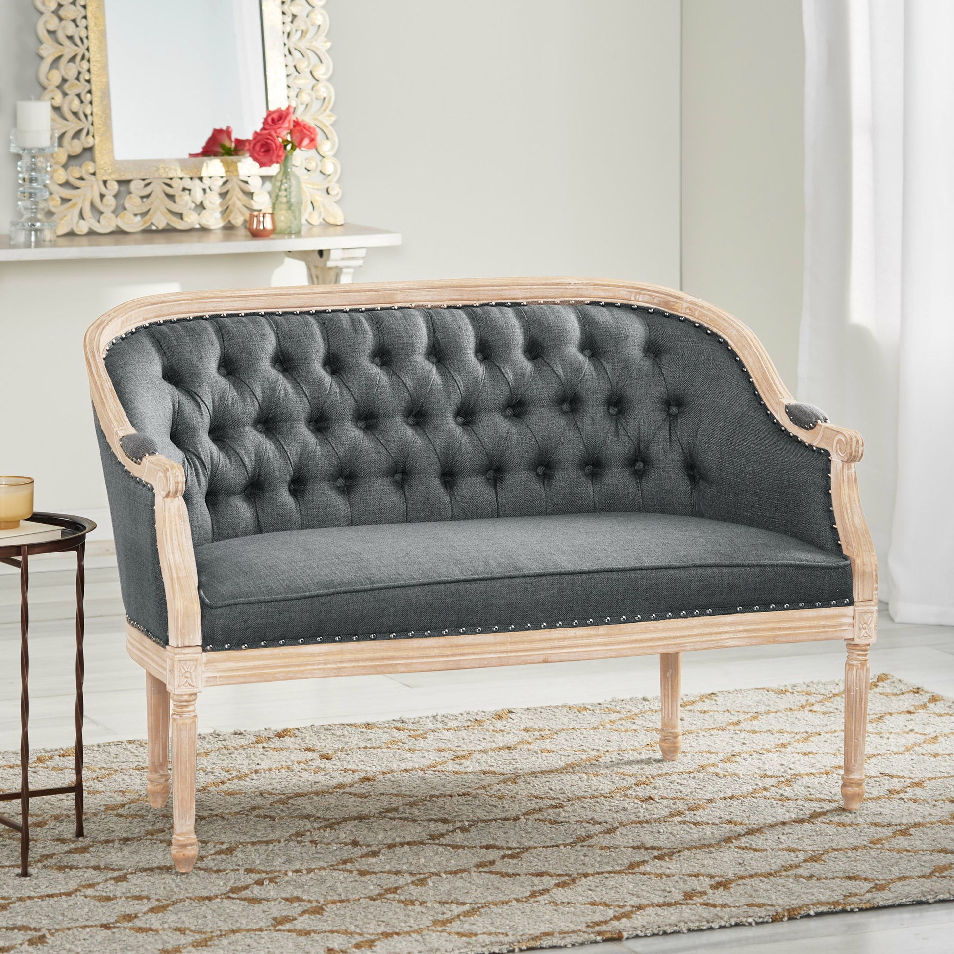 French Country Chesterfield Style Tufted Loveseat Noble House