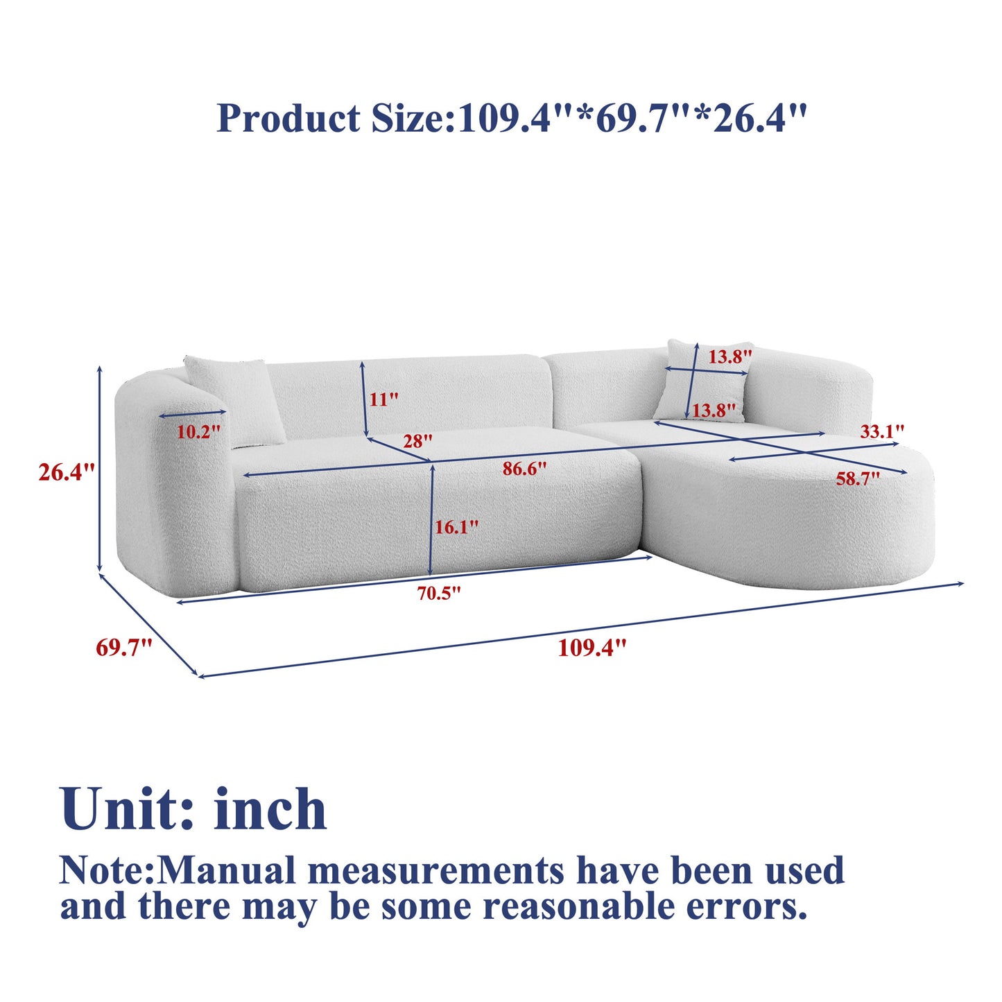 L - Shape Boneless Cloud Couch With 2 Throw Pillows For Living Room Home Essentials
