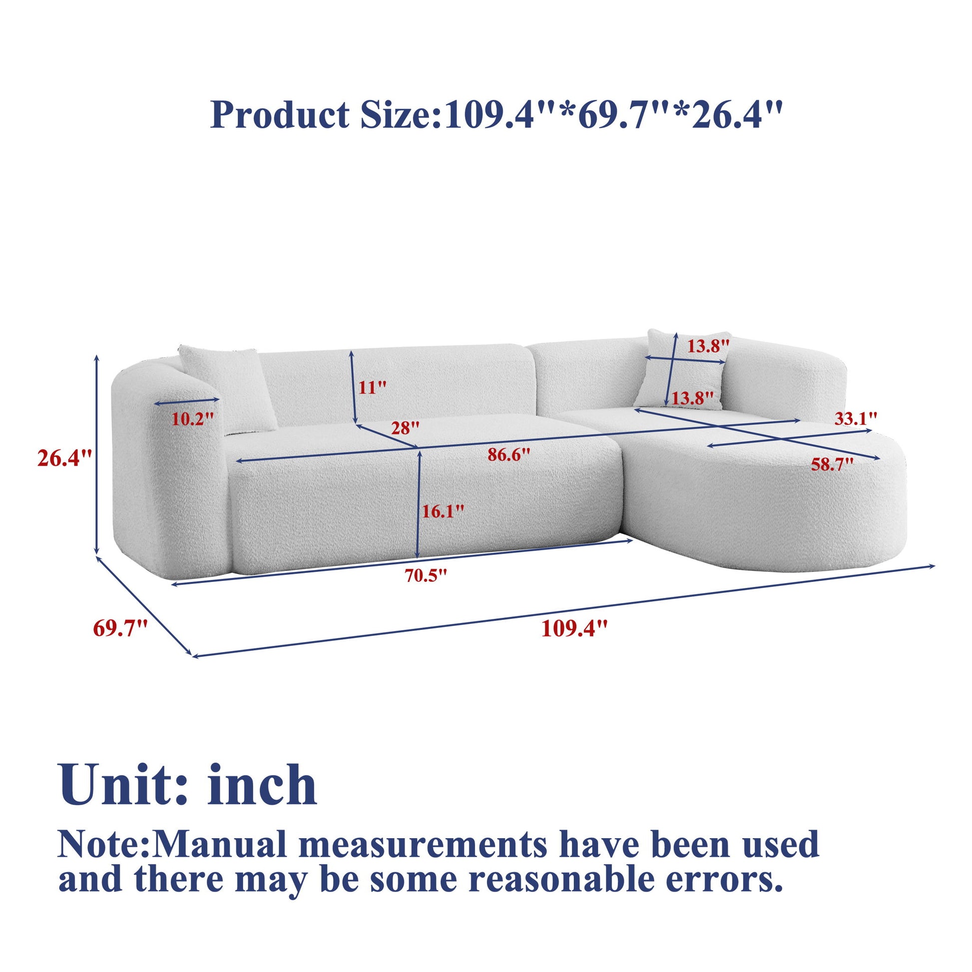 L - Shape Boneless Cloud Couch With 2 Throw Pillows For Living Room Home Essentials