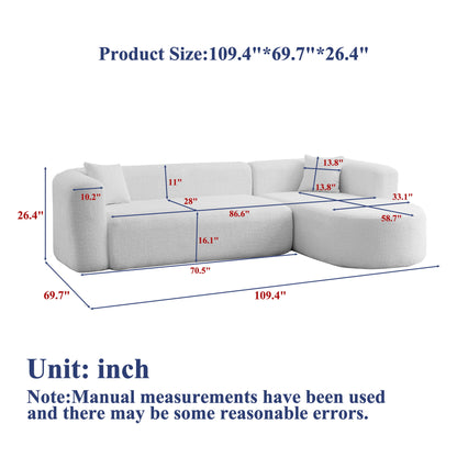 L - Shape Boneless Cloud Couch With 2 Throw Pillows For Living Room Home Essentials