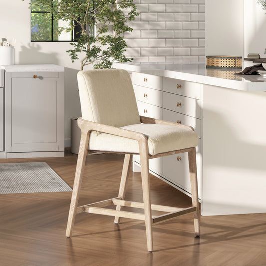 Arizona - Solid Ash Upholstered Counter Stool With Rope Detail - Creme De La Creme White Jennifer Taylor Home