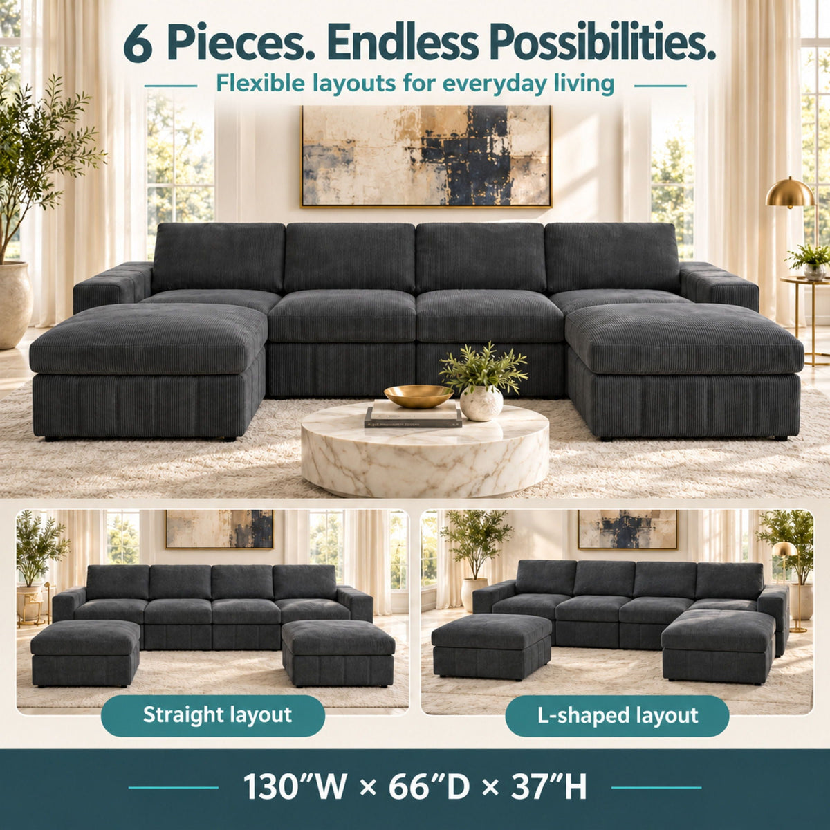 Modular Sectional Sofa, Reversible Set Home Essentials
