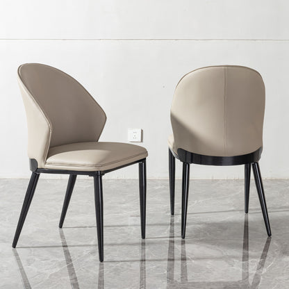 Modern Dining Chair (Set of 2) With Unique Backrest Design Leather - Beige / Black Home Essentials