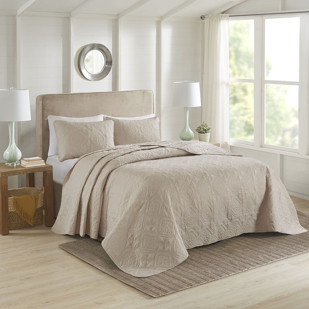 Oakley - King 3 Piece Reversible Bedspread Set - Neutral 510 Design