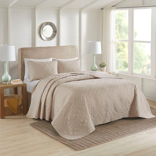 Oakley - King 3 Piece Reversible Bedspread Set - Neutral 510 Design