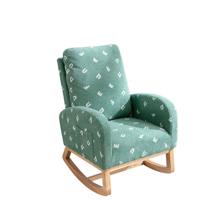 Modern Accent Rocker Armchair With Side Pocket, Upholstered High Back Home Essentials