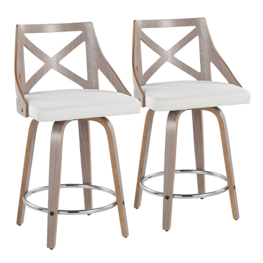 Charlotte - Farmhouse Fixed Height Counter Stool & Swivel With Round Footrest (Set of 2) Lumi Source