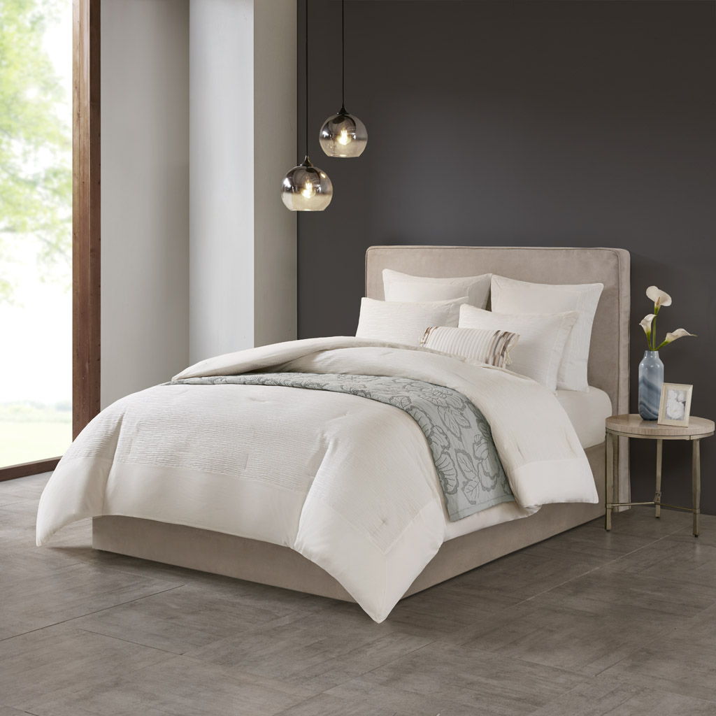 Hanae - King Blend Yarn Dyed 3 Piece Comforter Set - White N Natori