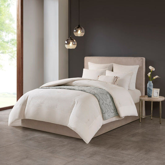 Hanae - King Blend Yarn Dyed 3 Piece Comforter Set - White N Natori