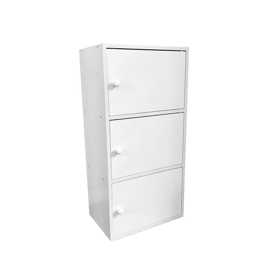 3 Door Storage Utility Cabinet Entryway Living Room Garage Hallway Bathroom Knob Handle - White Home Essentials