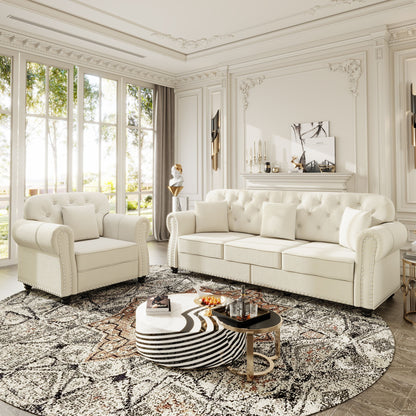 Upholstered Sofa Set With Nailhead Trim And Rolled Armrests, Includes Pillows Home Essentials