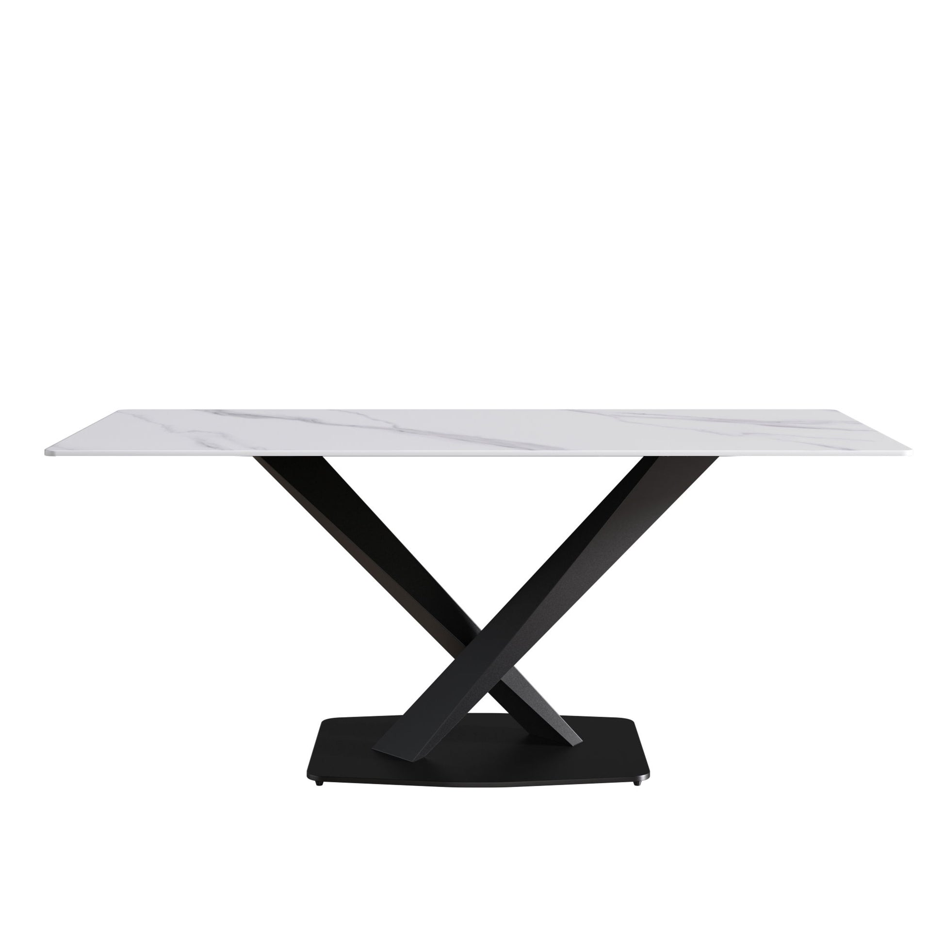 Modern Artificial Stone Straight Edge Metal X Leg Dining Table, 6 People Home Essentials