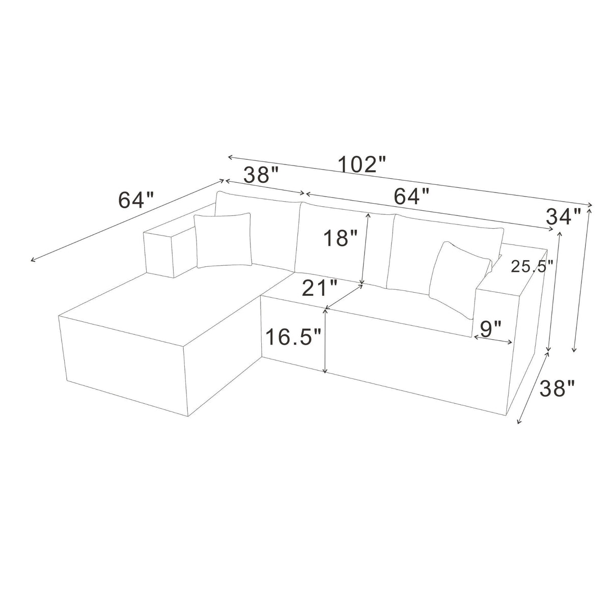 L - Shape Full Compressed Upholstered Sectional Home Essentials