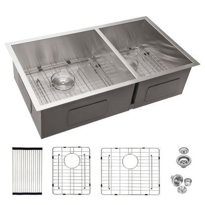 Modern Double Bowl Undermount Kitchen Sink 50 / 50 Design Stainless Steel Daily Nest
