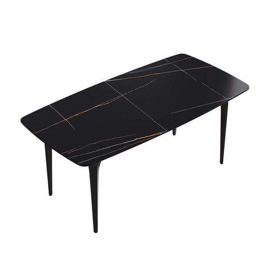 70.87" Modern Artificial Stone Curved Metal Leg Dining Table, Can Accommodate 6-8 People Home Essentials