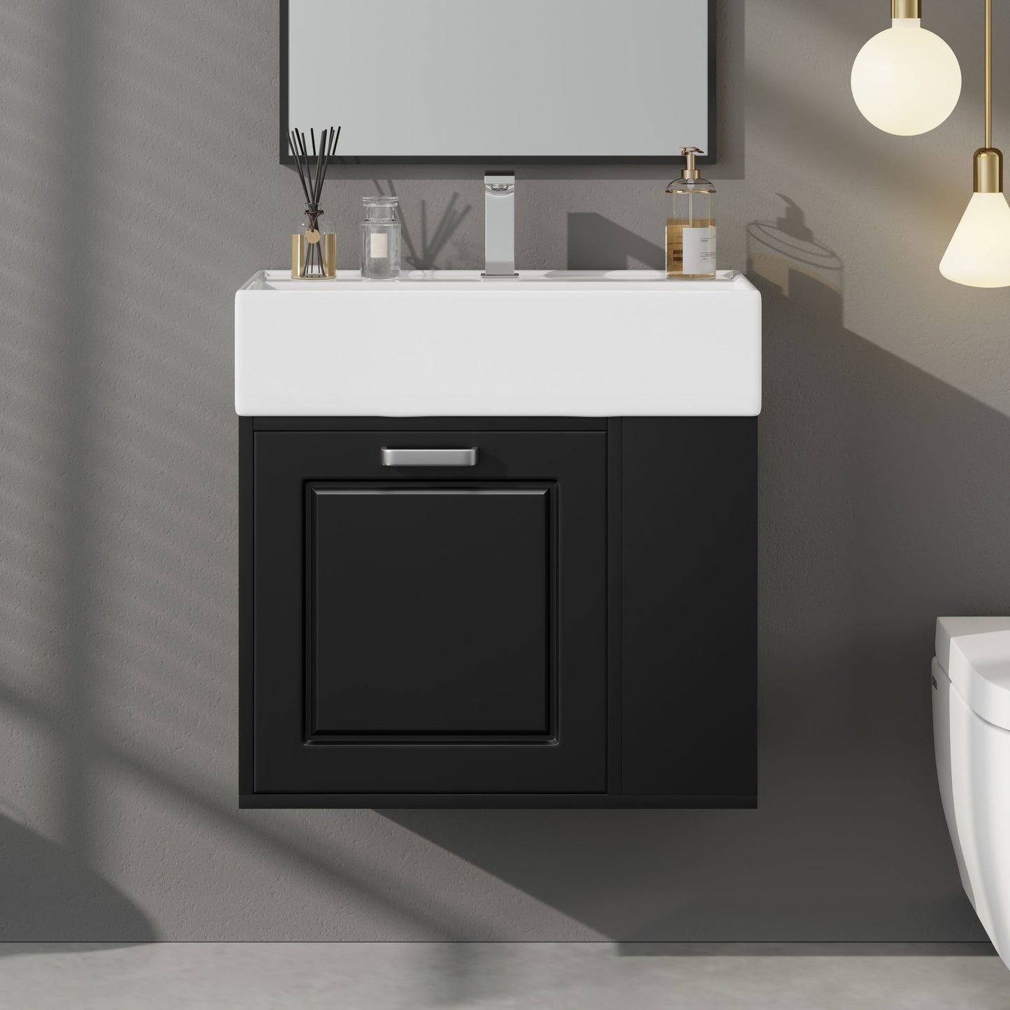 Modern Wall Mounted Bathroom Vanity With Sink, Soft Close Drawer, Adjustable Shelf, Toilet Paper Holder Noble House