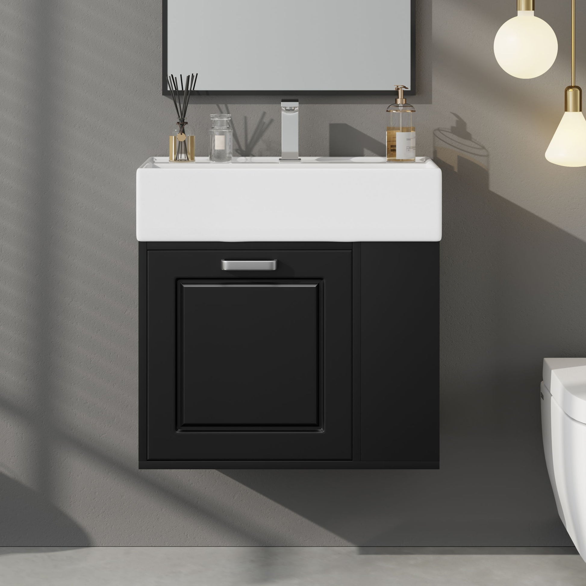 Modern Wall Mounted Bathroom Vanity With Sink, Soft Close Drawer, Adjustable Shelf, Toilet Paper Holder Noble House