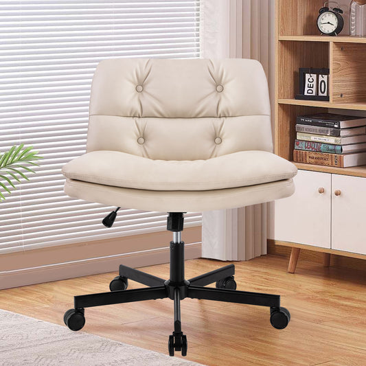Large Size Swivel Home Office Desk Chair Armless Office Room Chair - Beige Home Essentials