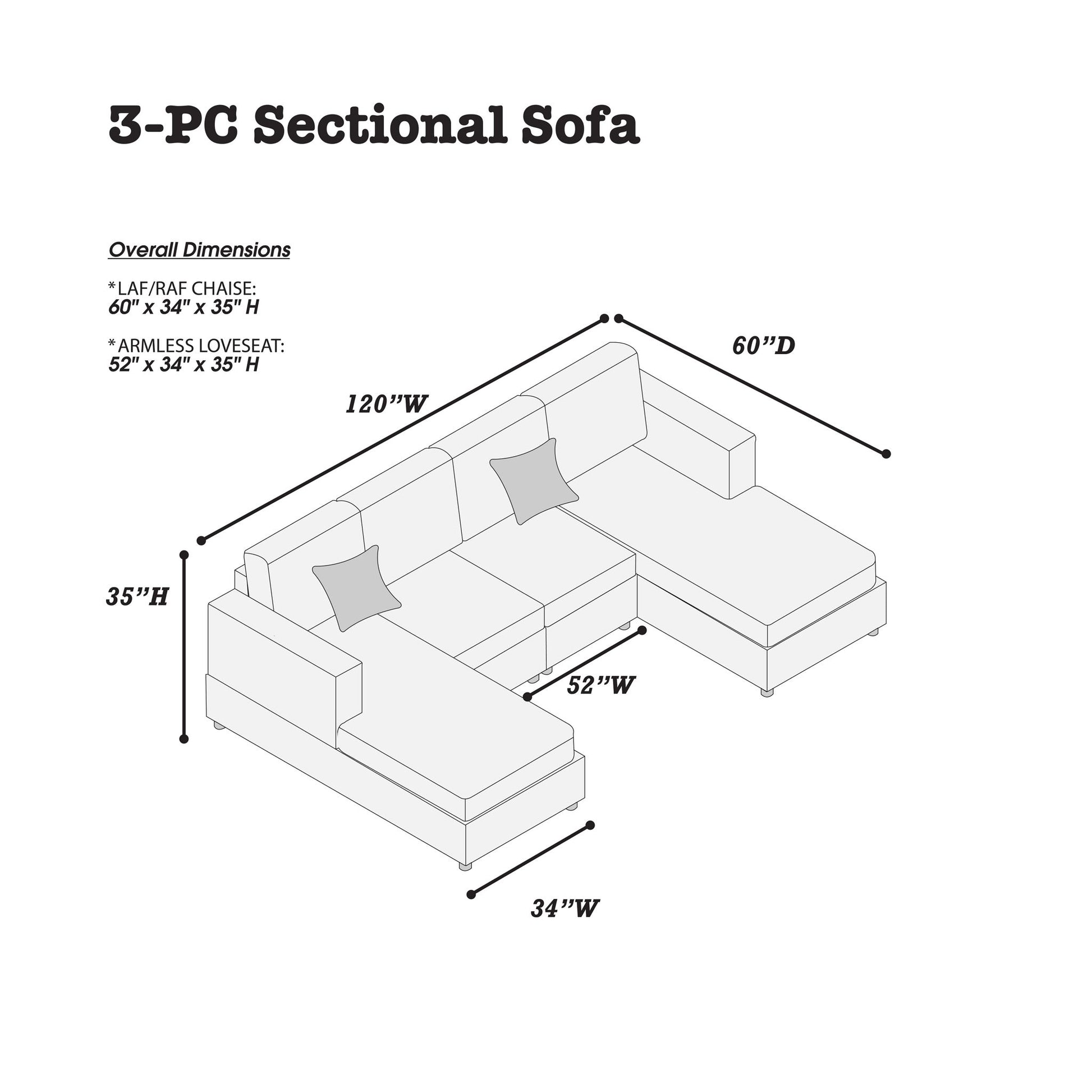 Contemporary Sectional Sofa Set RAF And LAF Chaise Home Essentials