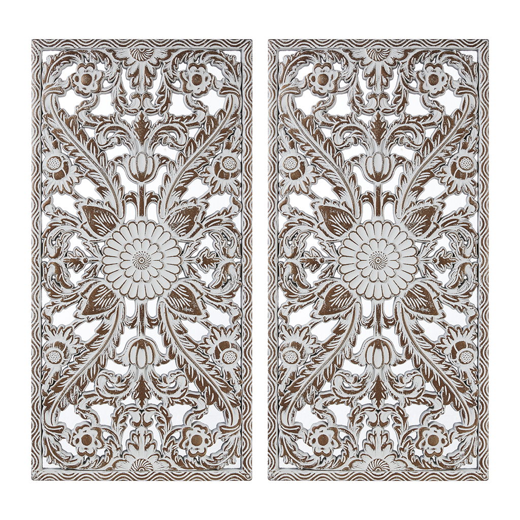 Botanical Panel - Botanical Panel Distressed Carved 2-Piece Wall Decor Set - Antique Brown Madison Park