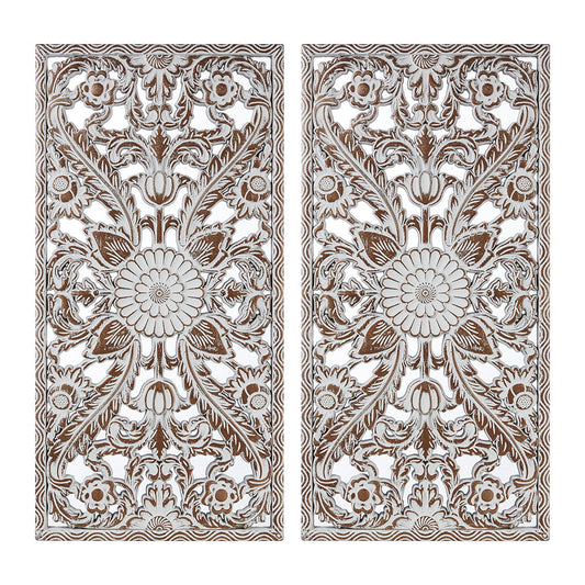 Botanical Panel - Botanical Panel Distressed Carved 2-Piece Wall Decor Set - Antique Brown Madison Park
