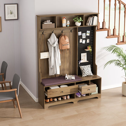 Hallway Hall Tree With Removable Cushion Bench, Coat Rack, Storage Shelves Home Essentials