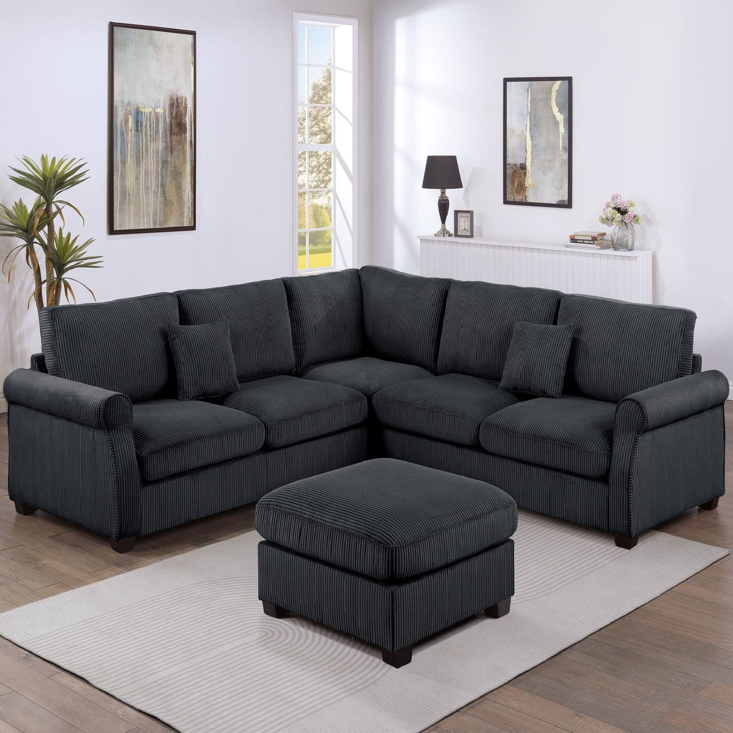Modern Sectional Set With Corner Wedge, Loveseat, Ottoman & 2 Pillows Home Essentials