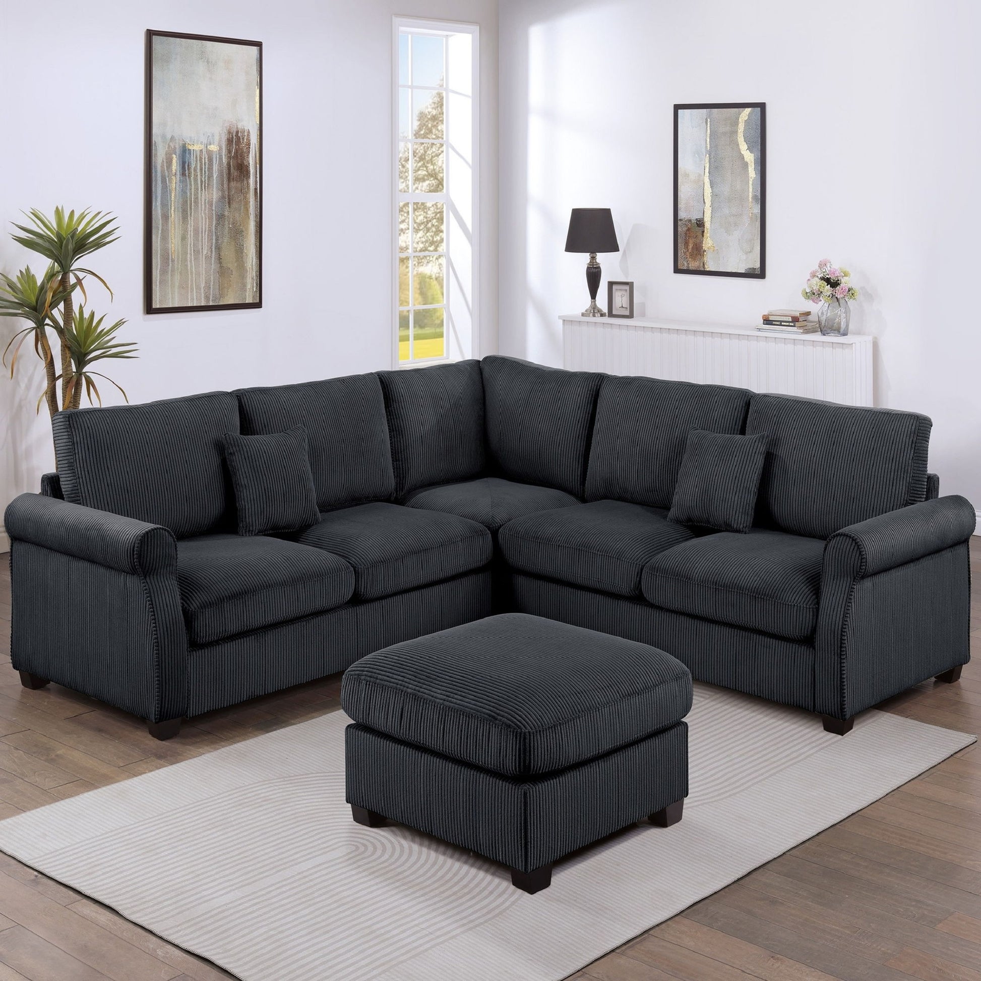 Modern Sectional Set With Corner Wedge, Loveseat, Ottoman & 2 Pillows Home Essentials