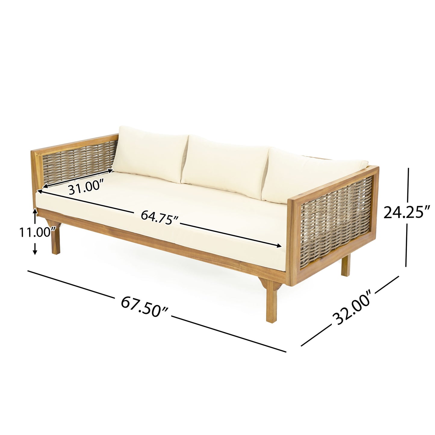 Claremont - 3 Seater Daybed Teak Acacia Wood Water Resistant Cushions Noble House