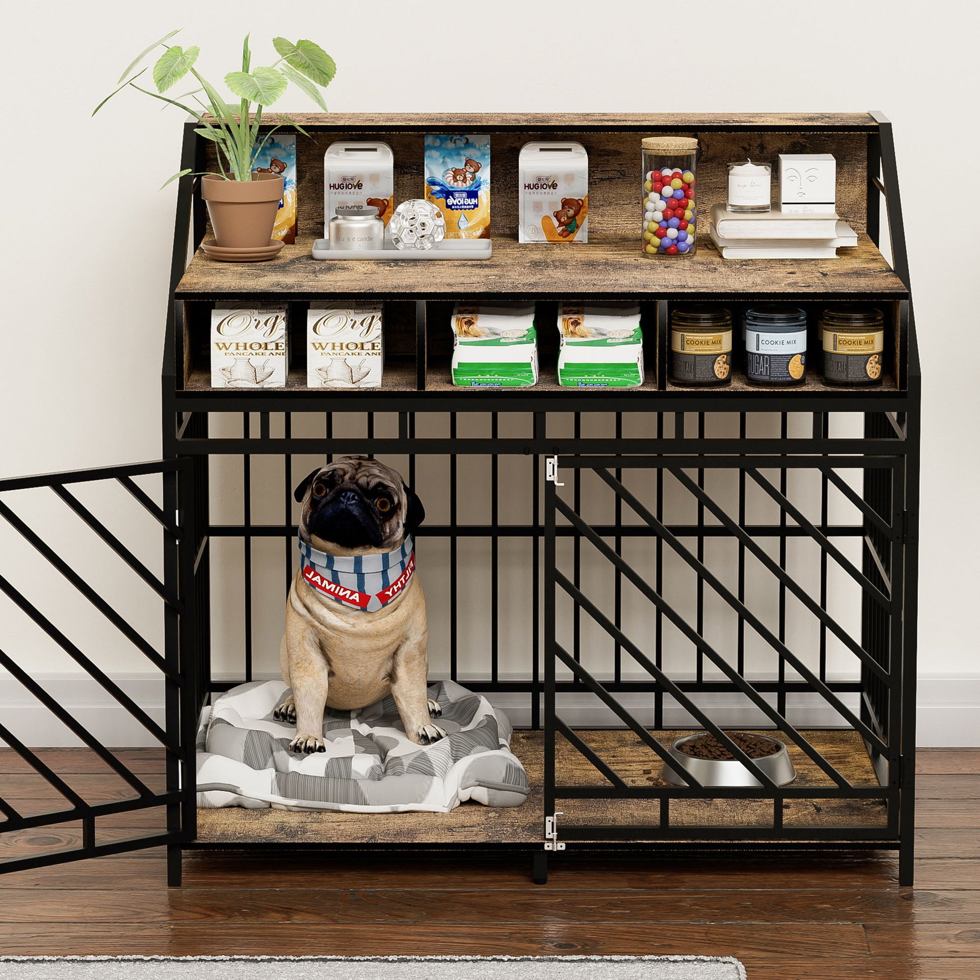 Wooden Dog Crate Furniture With Divider And Storage Drawers For Large Dogs - Rustic Brown Daily Nest