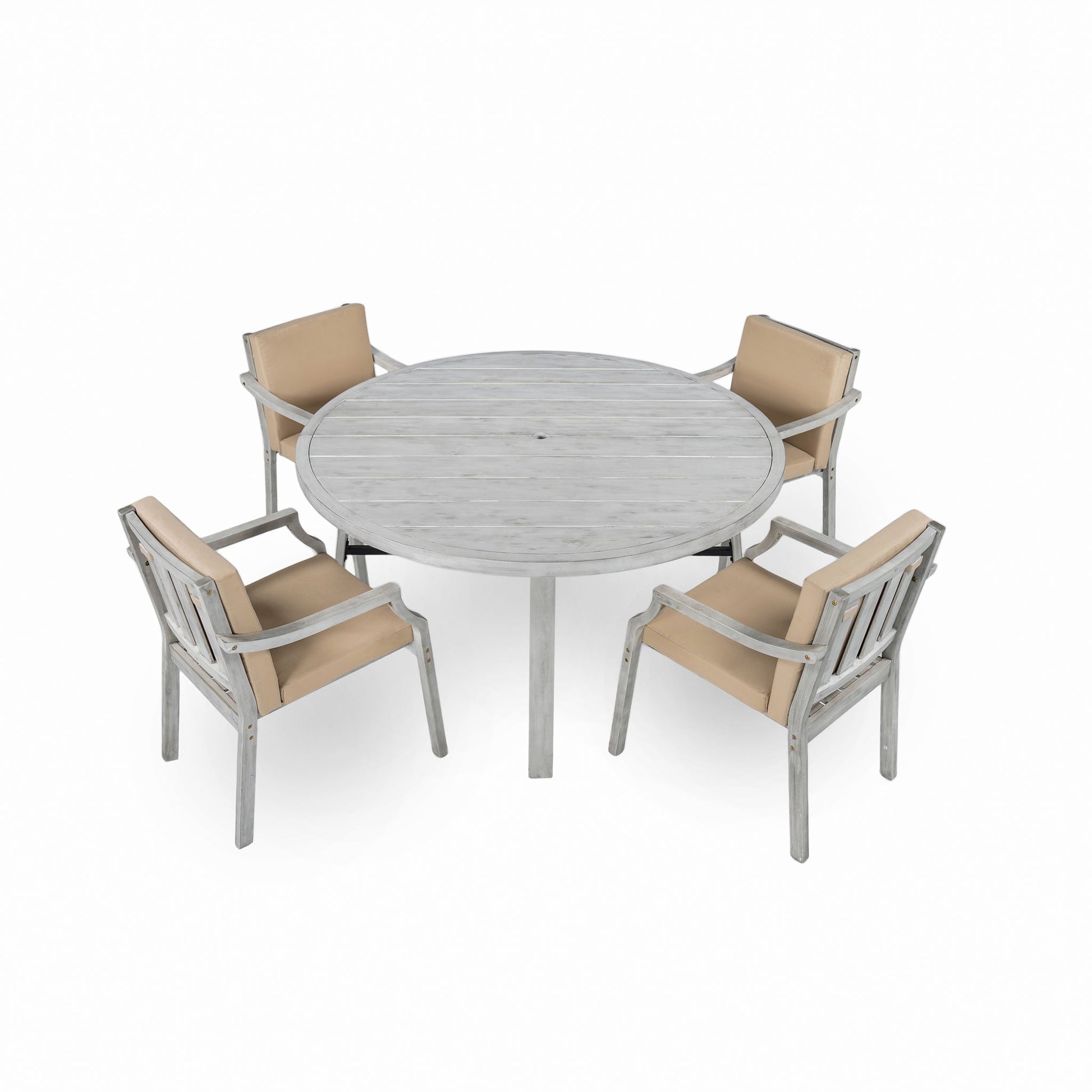 Outdoor Wooden Dinning Set With An Umbrella Hole And Removable Cushions For Patio Hearth and Haven