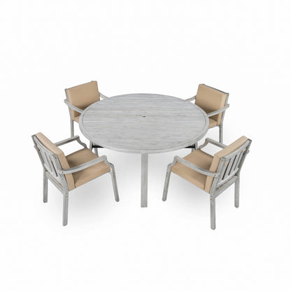 Outdoor Wooden Dinning Set With An Umbrella Hole And Removable Cushions For Patio Hearth and Haven