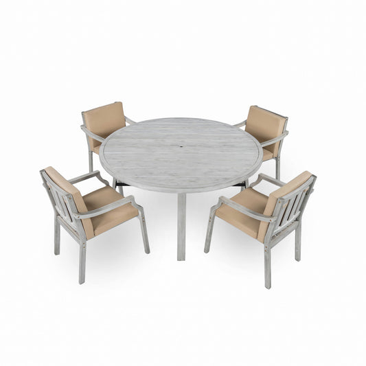 Outdoor Wooden Dinning Set With An Umbrella Hole And Removable Cushions For Patio Hearth and Haven