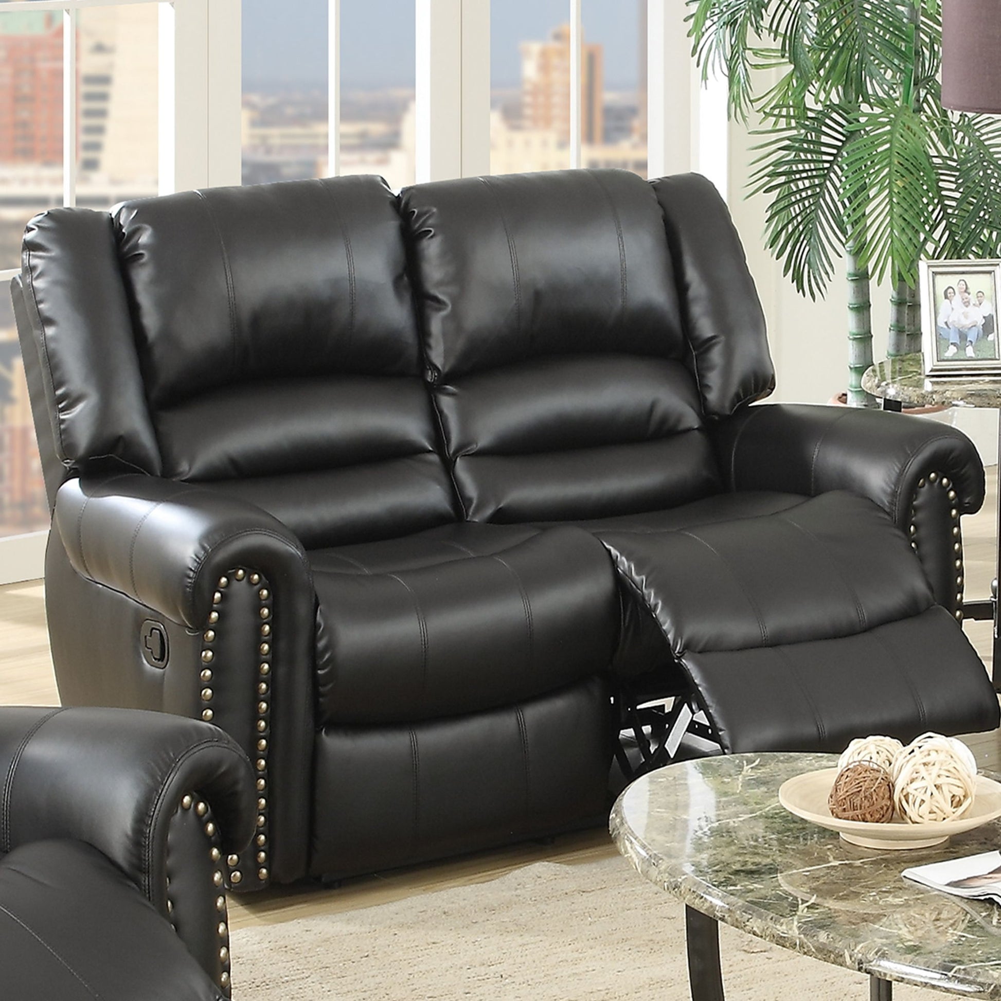 Plush Relax Power Reclining Loveseat 2 Seat Couch With USB Charging Armrest Cushion Living Room Furniture - Black Home Essentials