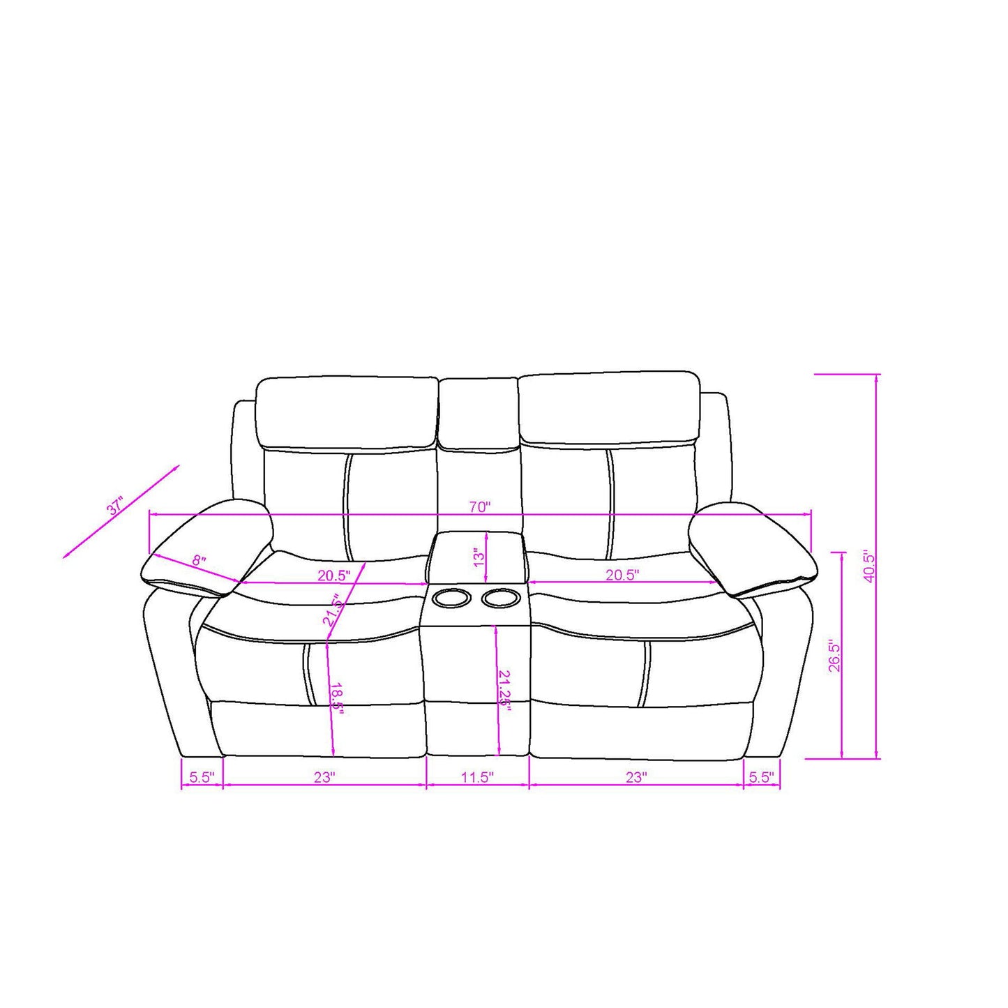 Blanche - Console Reclining Loveseat With LED Lights And Speakers Global Furniture USA