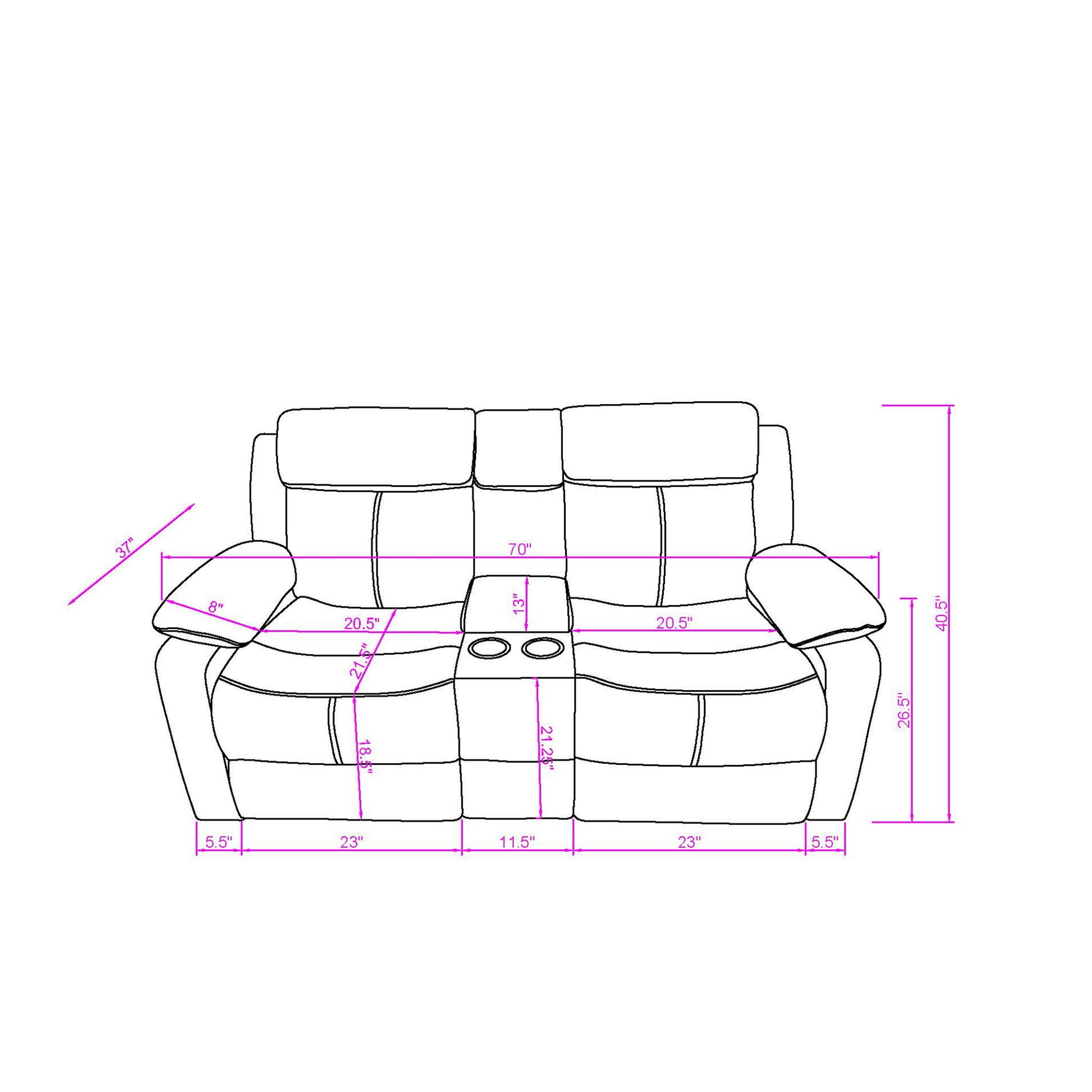 Blanche - Console Reclining Loveseat With LED Lights And Speakers Global Furniture USA