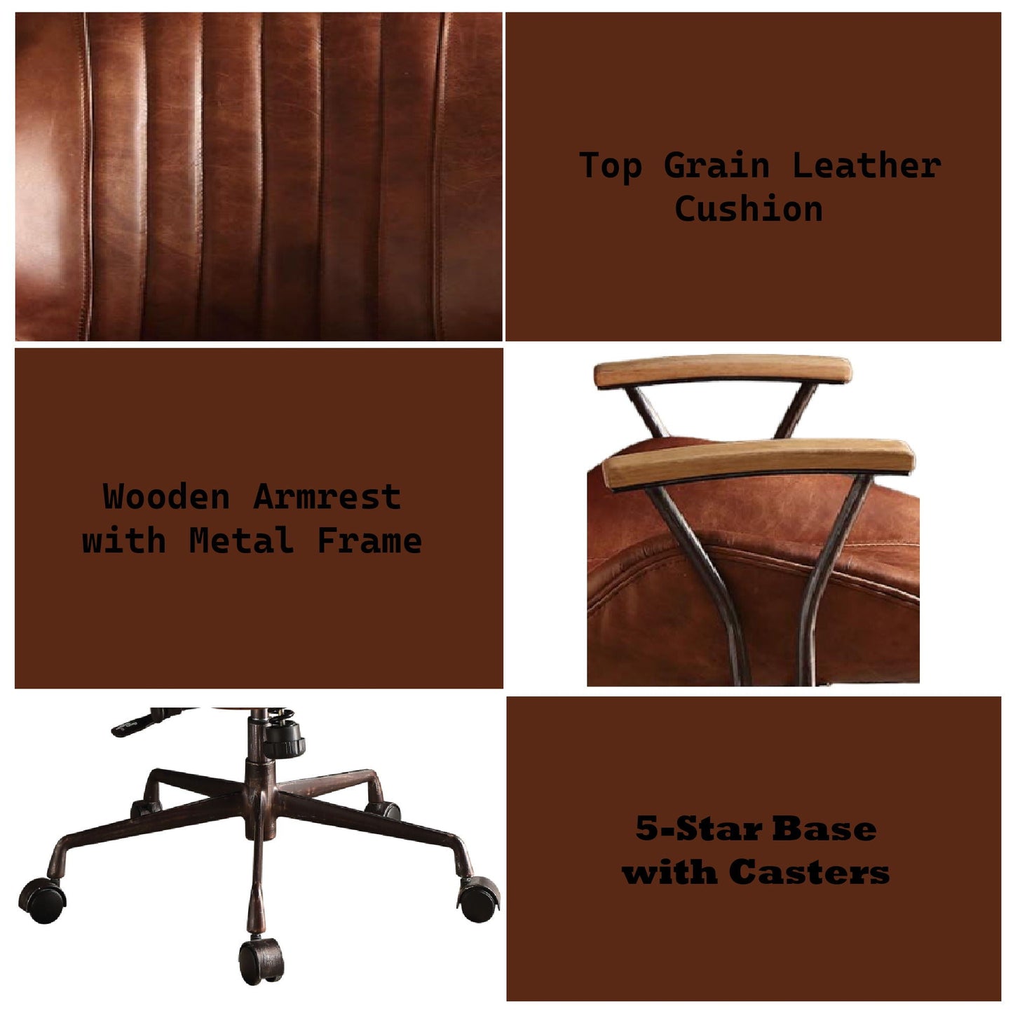 Brancaster - Aluminum Top Grain Leather Office Chair - Coffee Acme