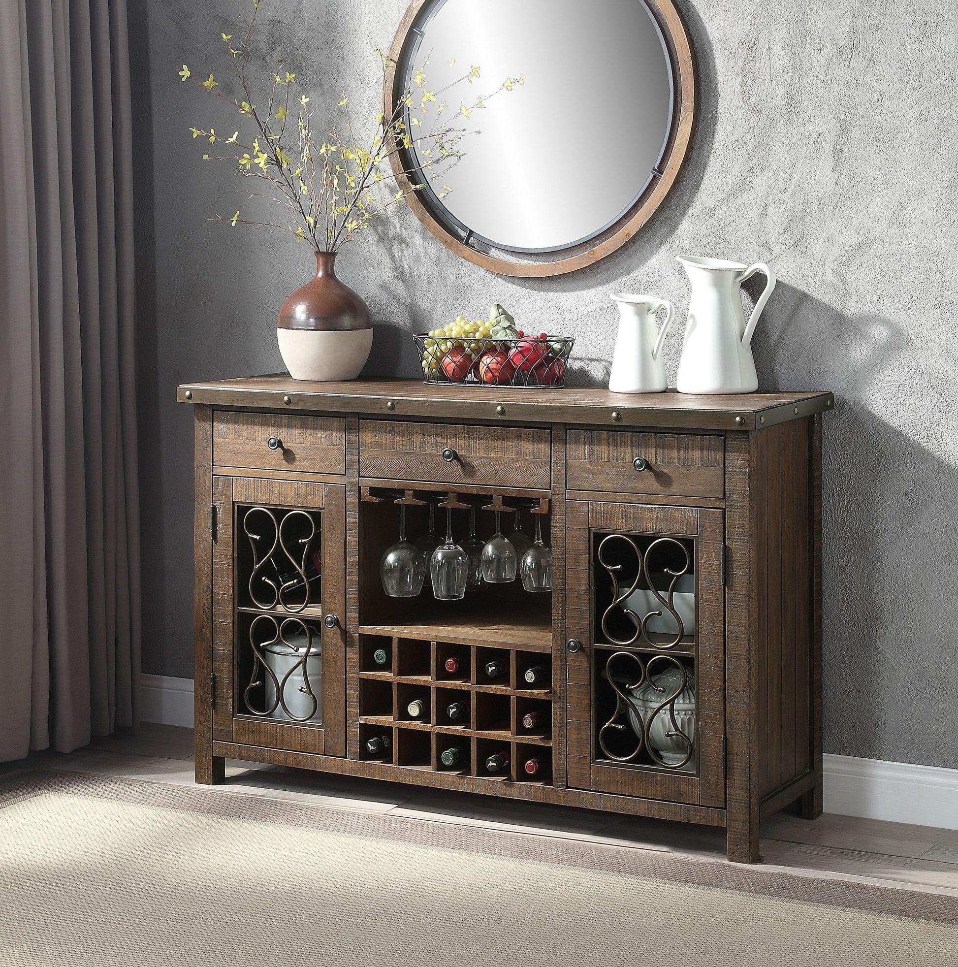 Raphaela - Server With Cup Holder & Wine Rack - Cherry Acme