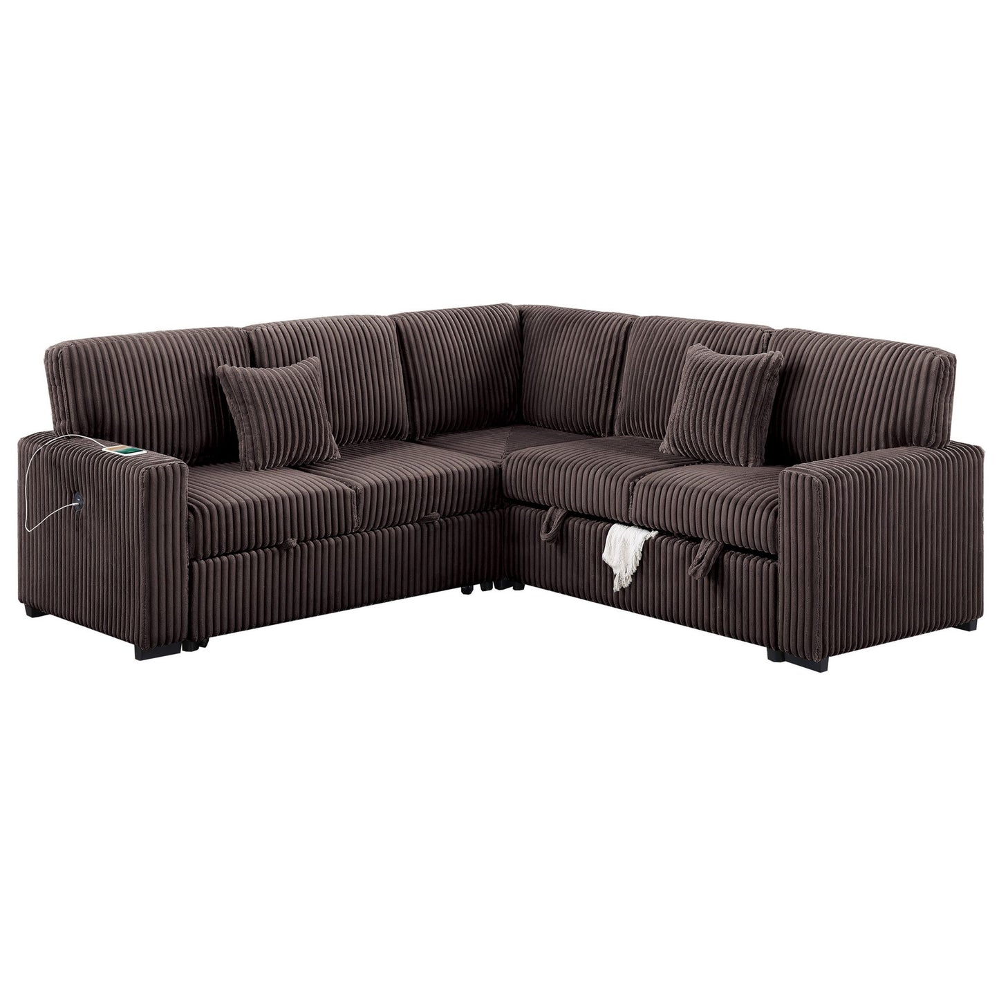 Convertible Sectional Upholstered Sleeper Sofa With Storage Chaise Home Essentials