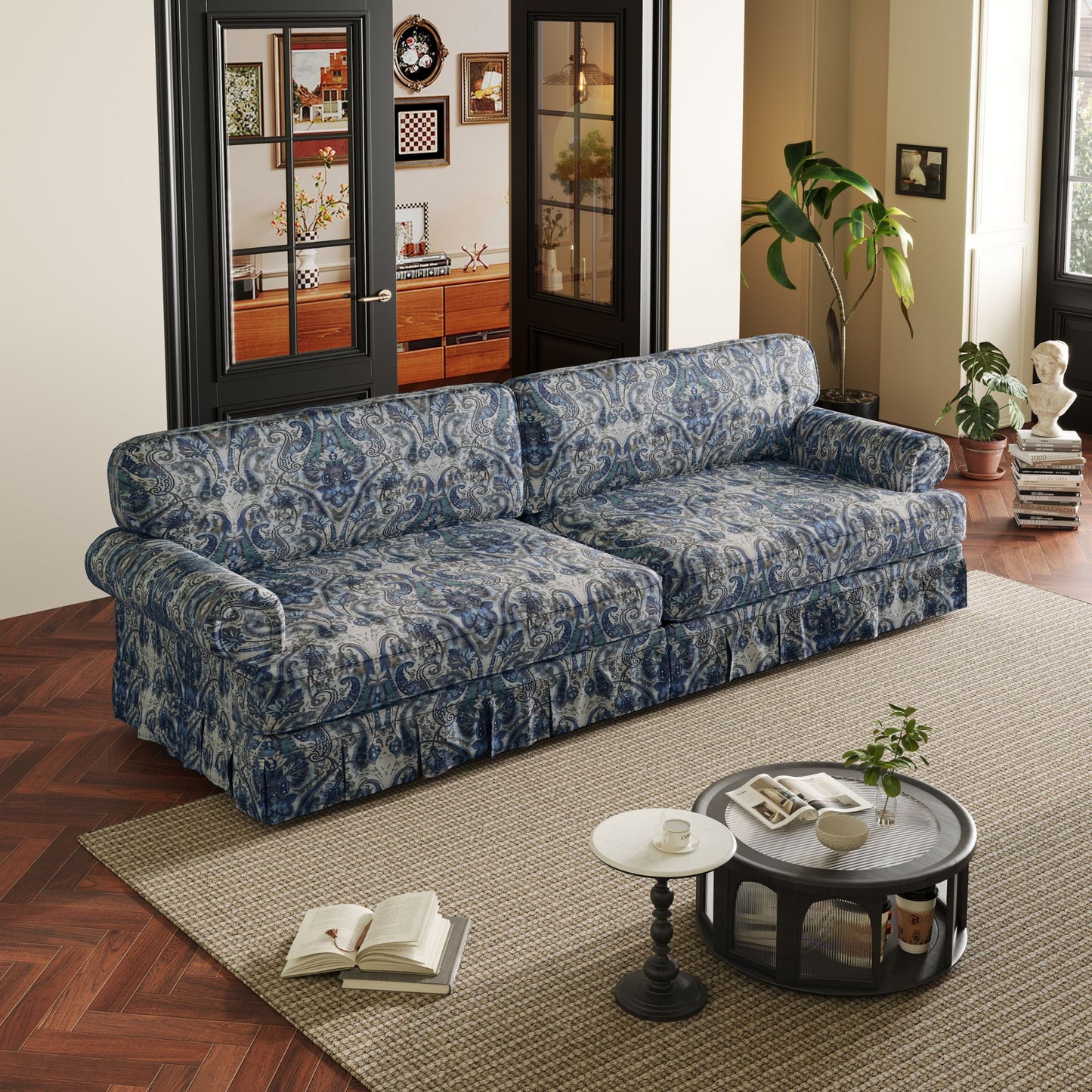 Luxuriously Comfortable Cloud Couch With Elegant Rolled Arms & Pleated Skirt Design Home Essentials