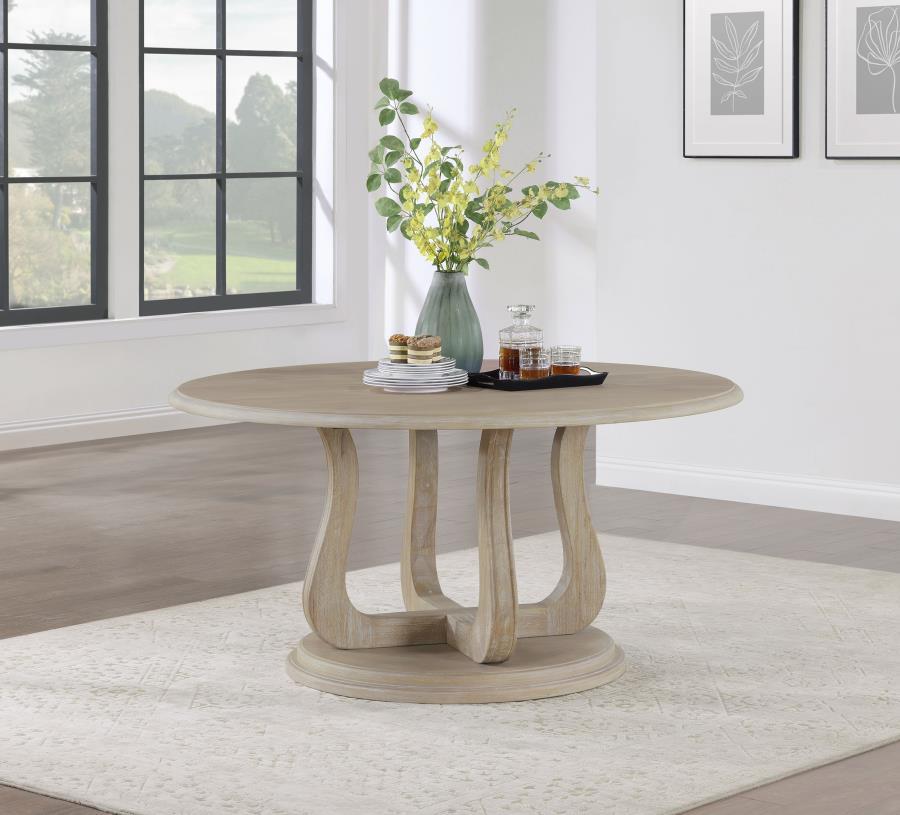 Trofello - Round Pedestal Dining Table - White Washed Coaster Fine Furniture