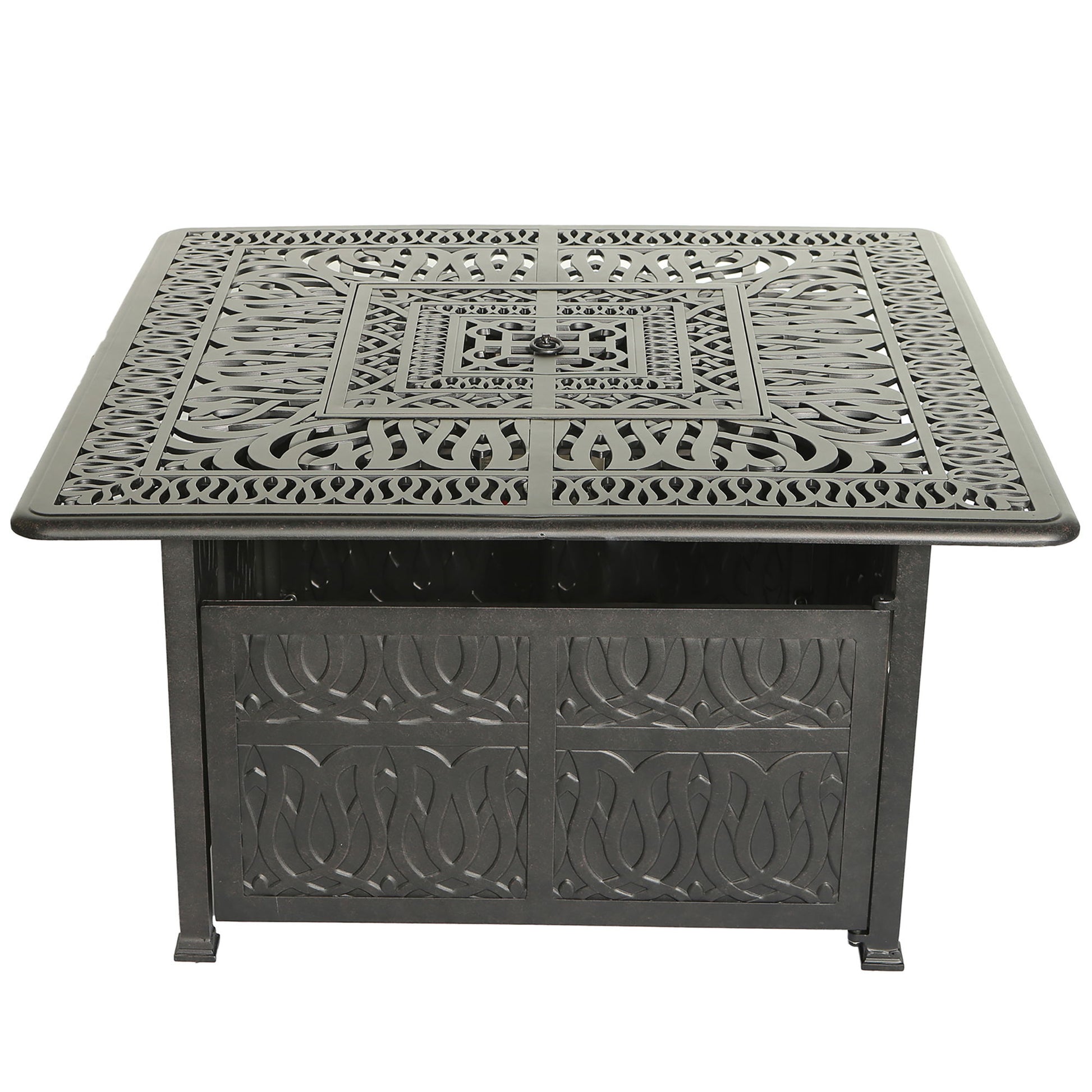 Elegant Cast Aluminum Square Fire Table With Fire Glass And Cover - Antique Bronze Home Essentials