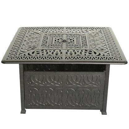 Elegant Cast Aluminum Square Fire Table With Fire Glass And Cover - Antique Bronze Home Essentials
